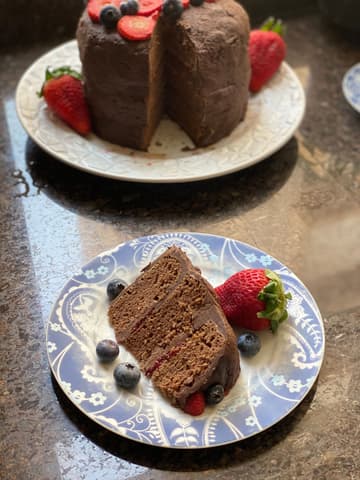 Chocolate Layer Cake with Strawberry Jam and Berries