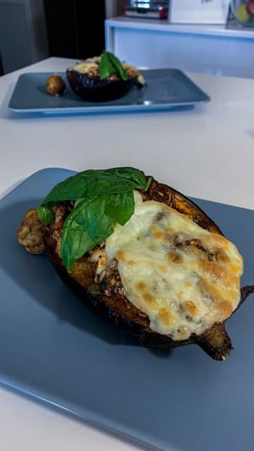 Cheesy Stuffed Eggplant with Mozzarella and Basil