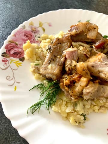 Apple Cider Braised Pork with Smashed Potatoes