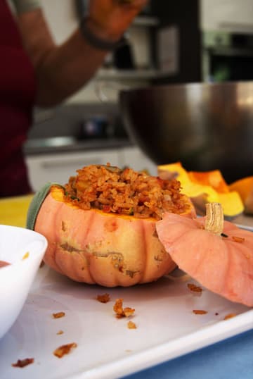 Whole Roasted Pumpkin Stuffed with Tomato Rice