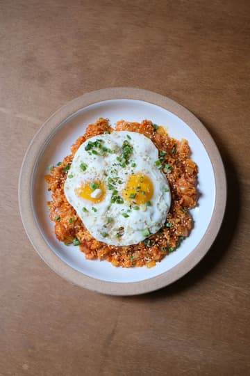 Kimchi Fried Rice with Fried Eggs