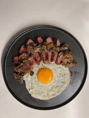 Steak and Eggs with Garlic Mushrooms