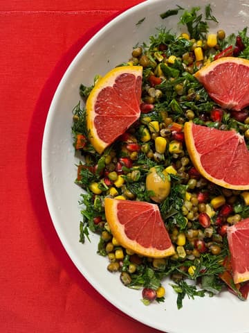 Lemony Mung Bean Salad with Grapefruit and Pomegranate