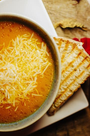 Tomato Soup with Pressed Grilled Cheese