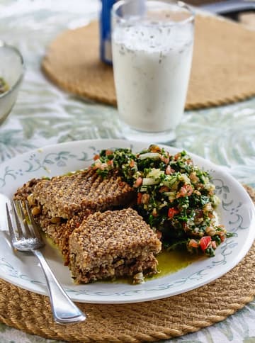 Baked Kibbeh with Tabbouleh