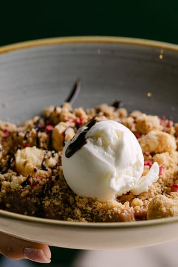 Apple Raspberry Crisp with Vanilla Ice Cream