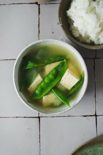 Miso Soup with Tofu and Snow Peas