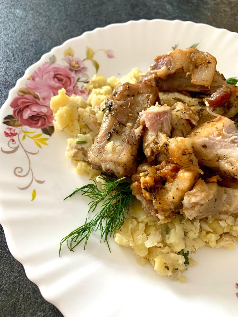 Apple Cider Braised Pork with Smashed Potatoes