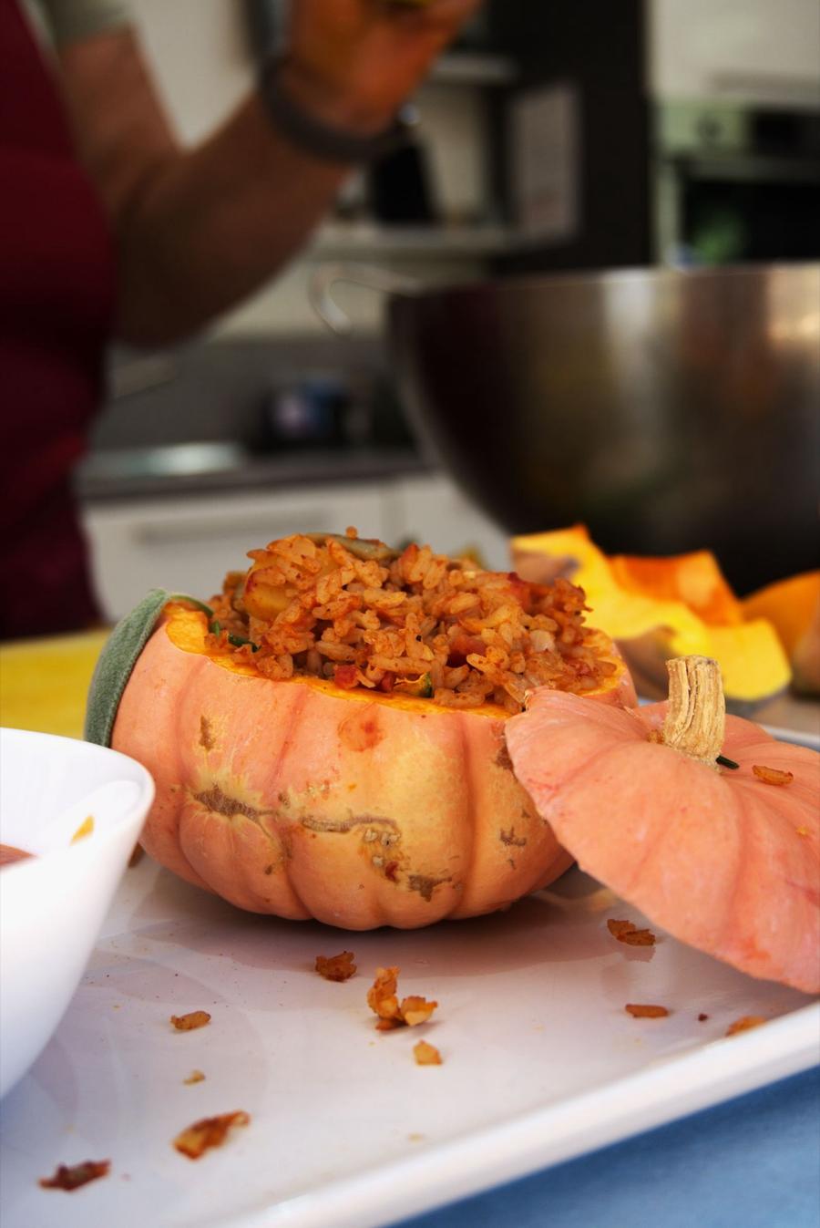 Whole Roasted Pumpkin Stuffed with Tomato Rice