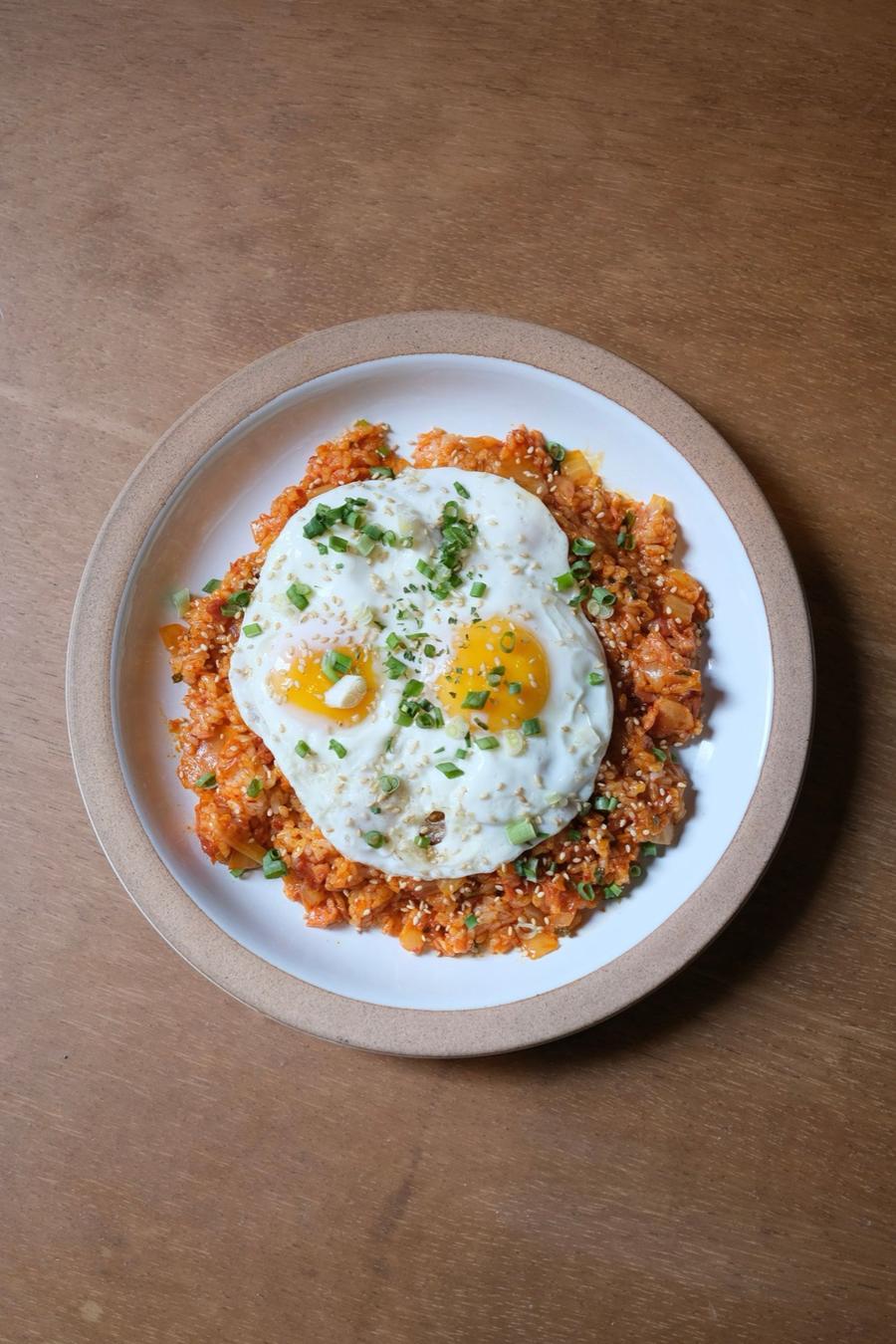 Kimchi Fried Rice with Fried Eggs