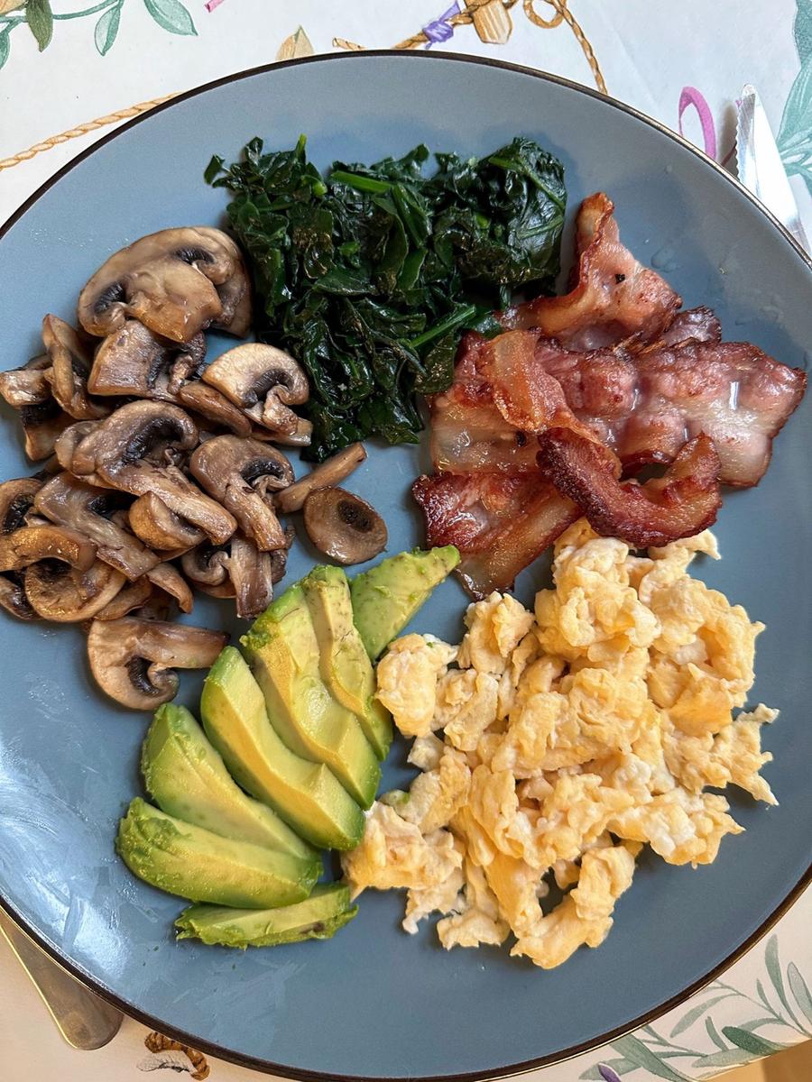 Keto Breakfast Plate with Bacon, Eggs and Avocado