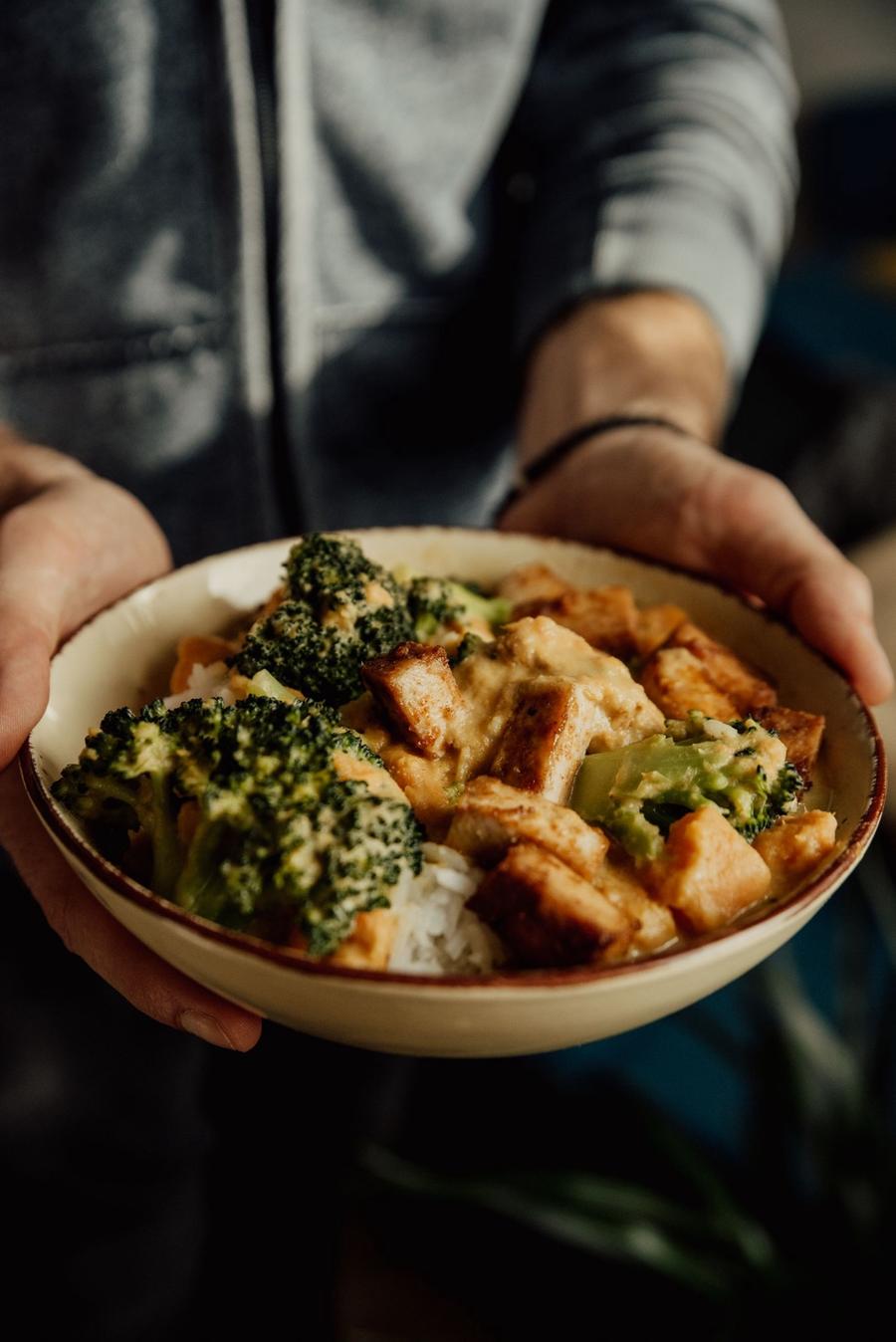 Peanut Tofu Stir-Fry with Broccoli and Sweet Potato