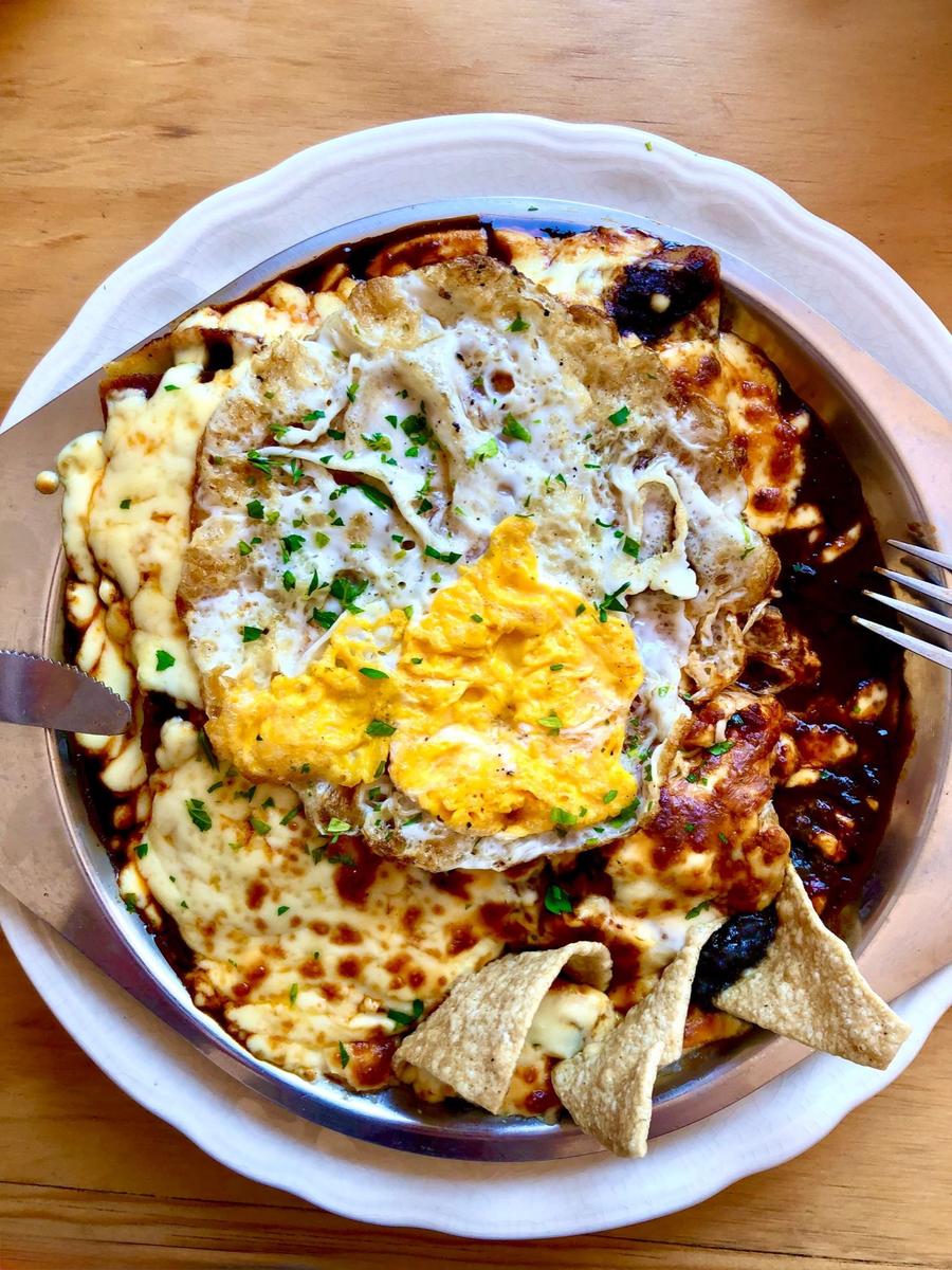 Chilaquiles Rojos with Fried Egg