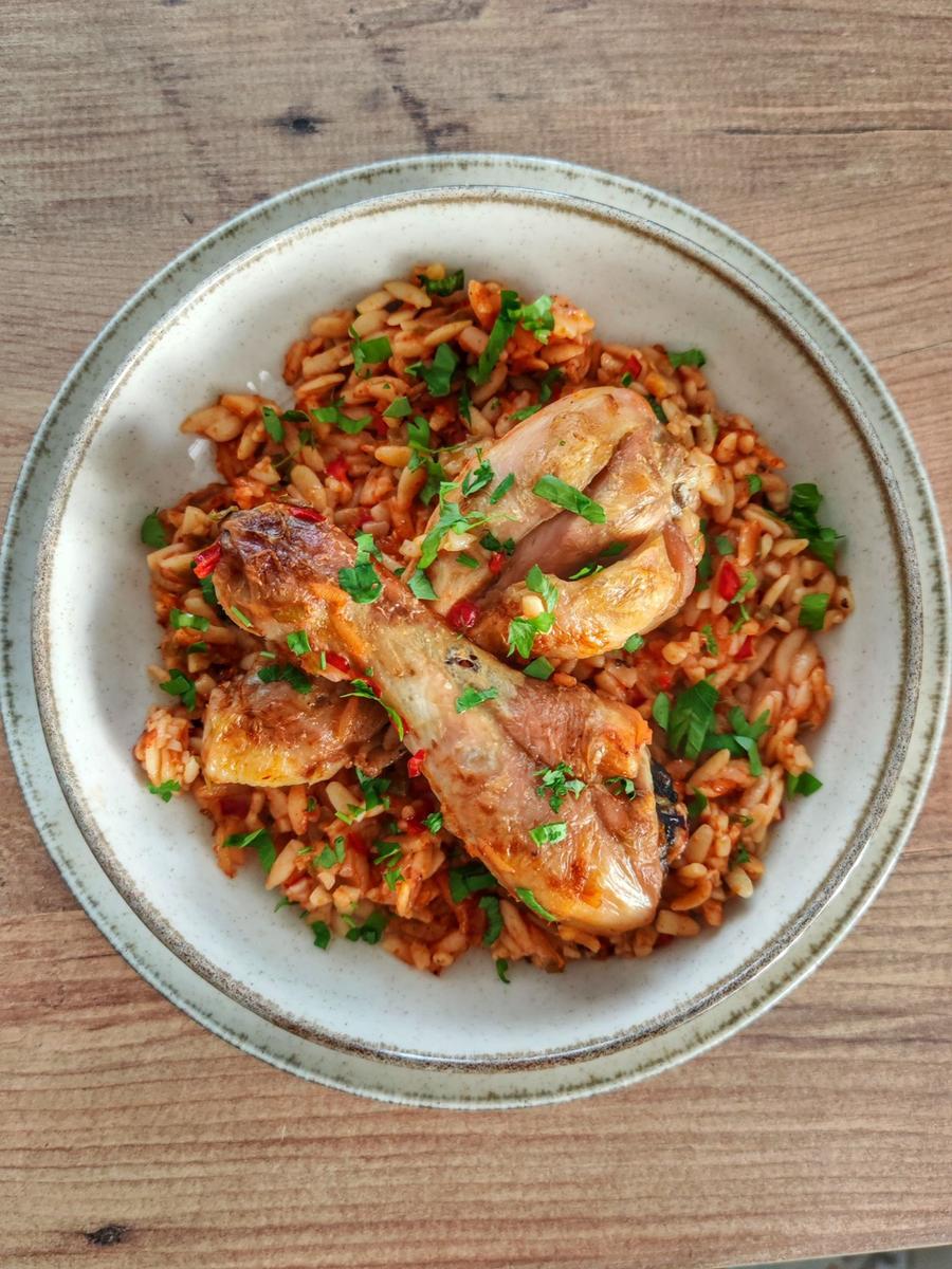 One-Pan Baked Chicken and Tomato Orzo