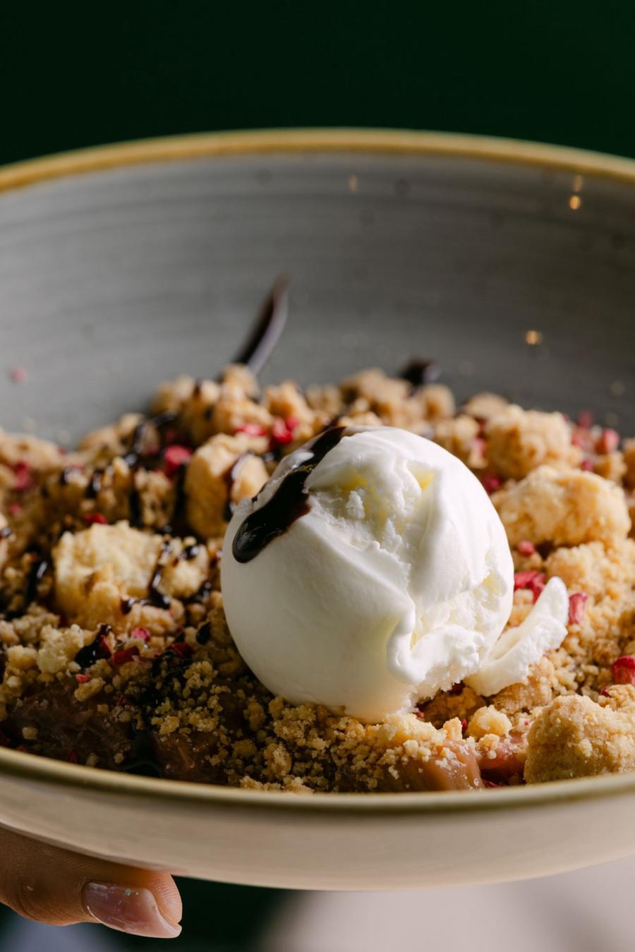 Apple Raspberry Crisp with Vanilla Ice Cream
